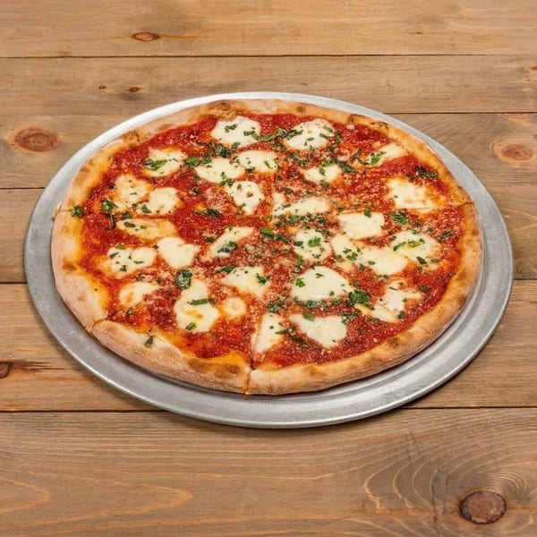 Tomato Joe's New York Pizzeria's Margherita pizza, with fresh mozzarella, tomato sauce, and basil.