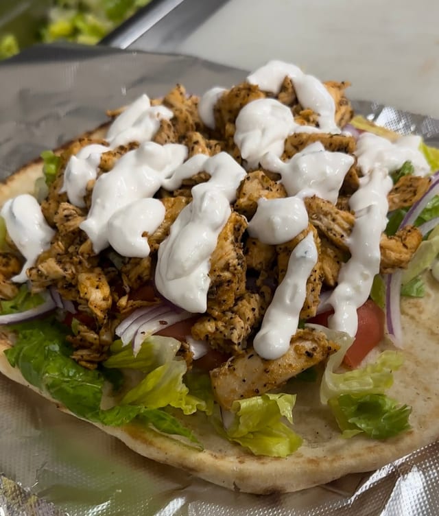 Chicken Gyro with Fries.